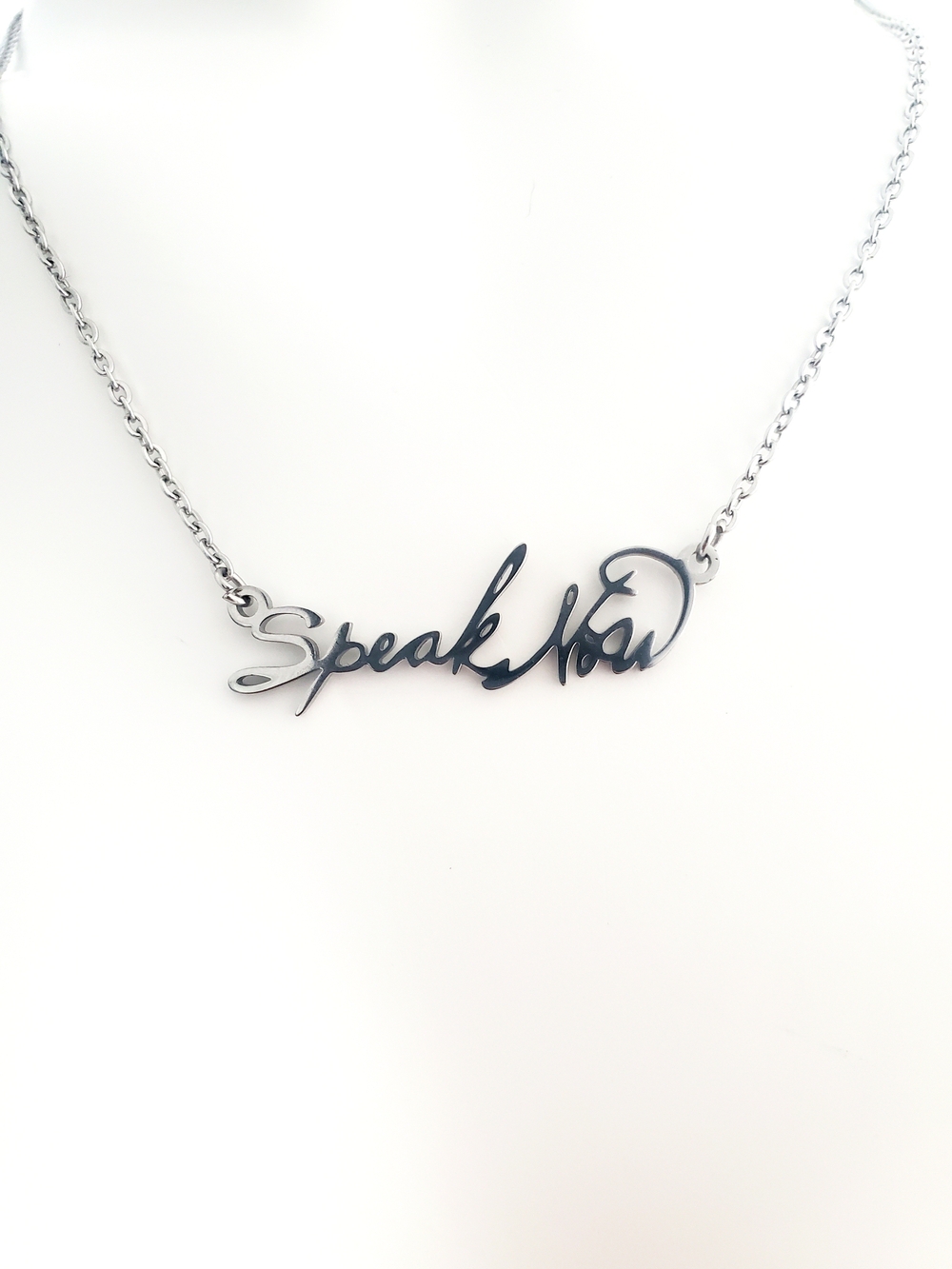 Speak Now Script Necklace in Silver-Tone